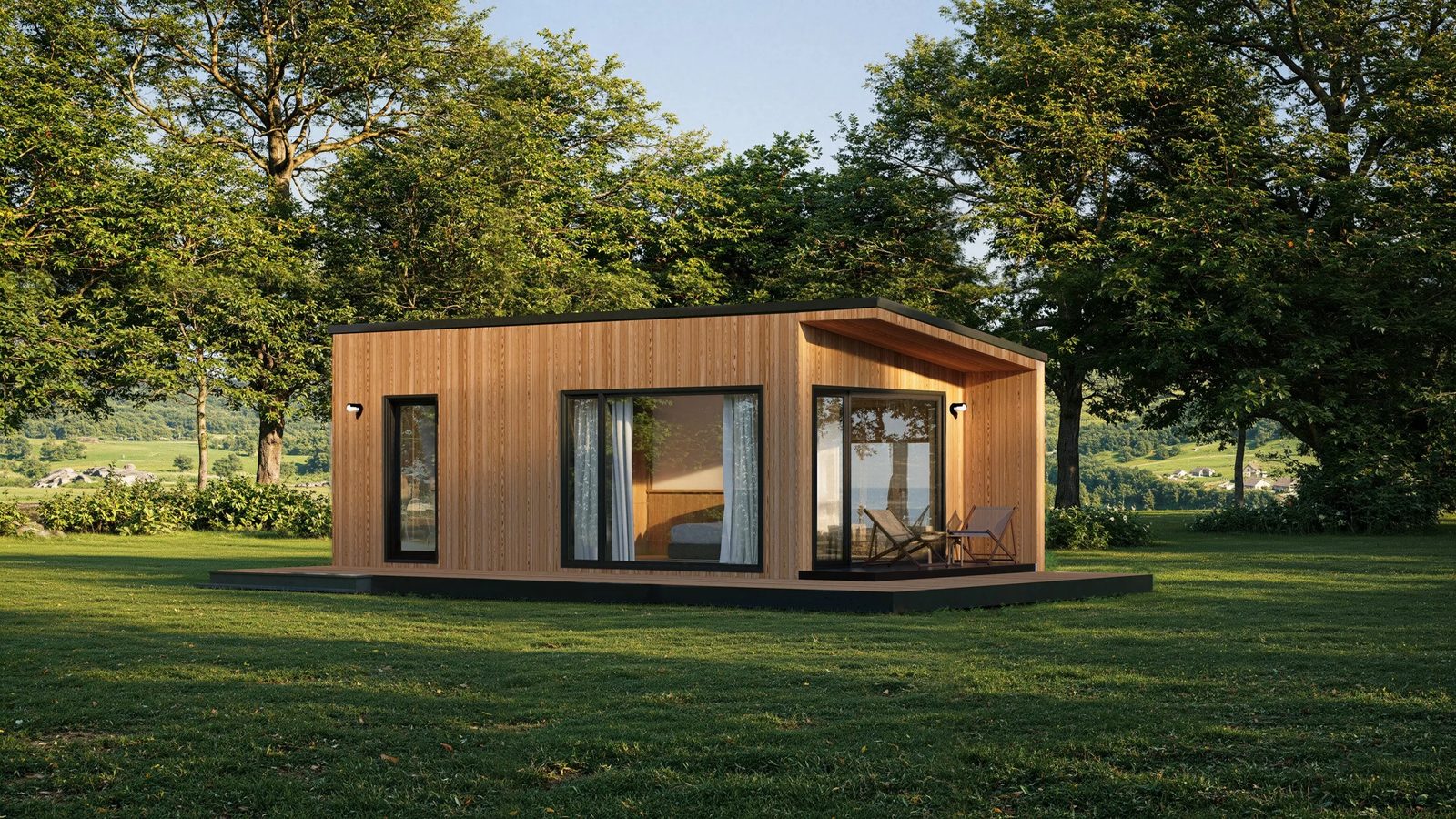 Rendering of the Field + Fold Juniper tiny cabin planned for Juniper Ridge in the Catskills